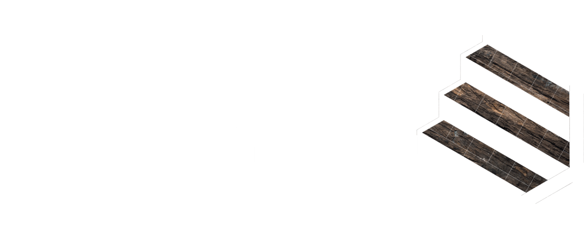TISCHLEREI Richter – weiße Wortmarke und geometrisches Holzsignet